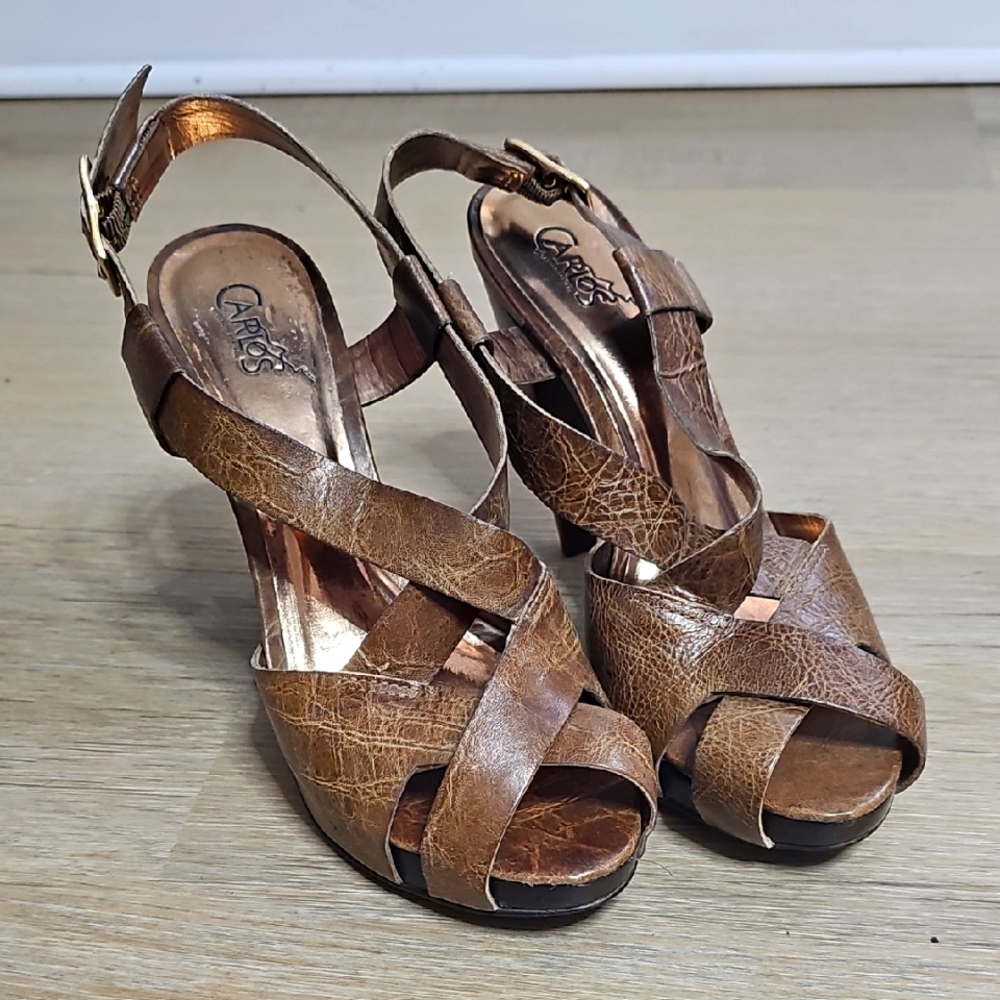 Brown Sandals with Strappy Design and Medium Height Heel